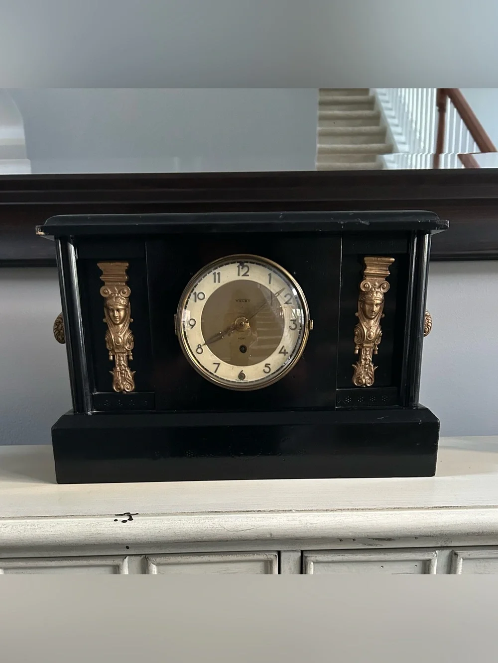 Antique Black and Gold Welby Vintage Mantel Clock